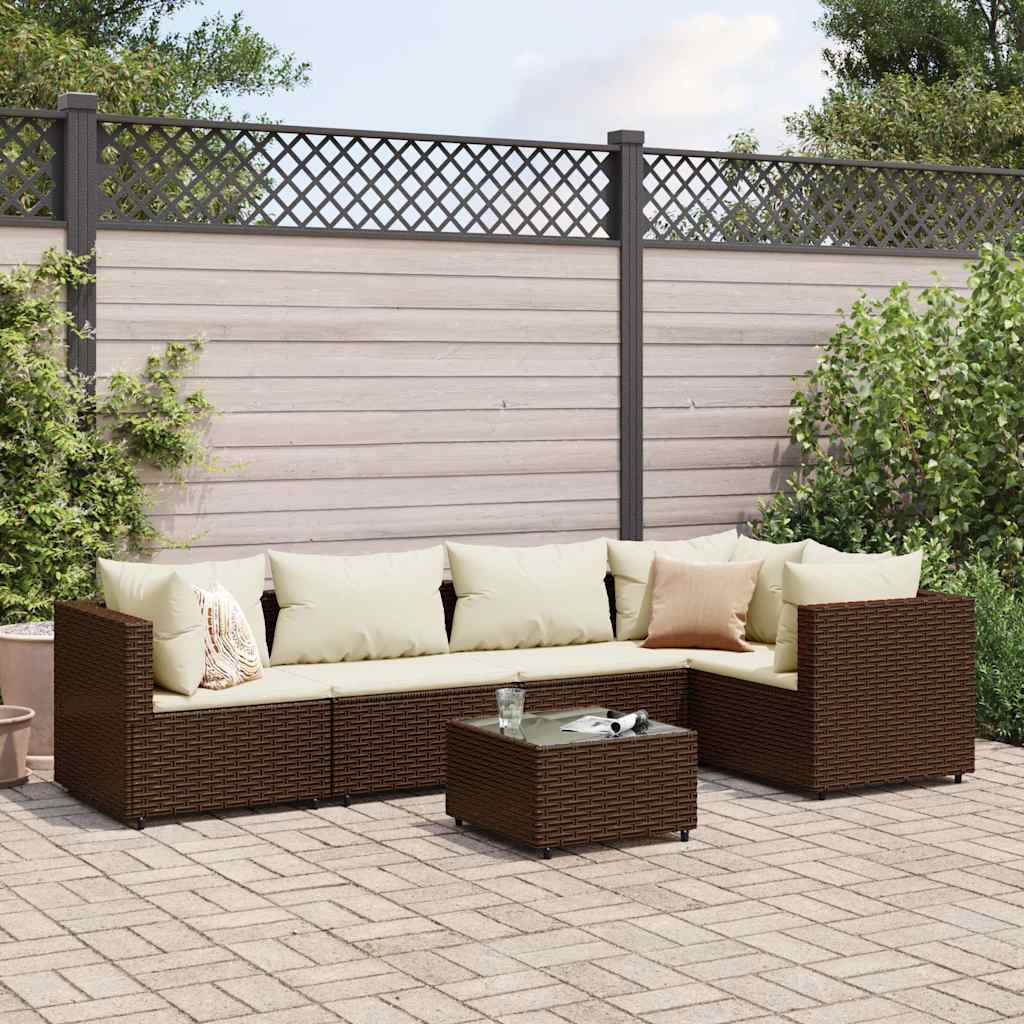 Salon de jardin 6 pcs avec coussins Marron Résine tressée - XIOS