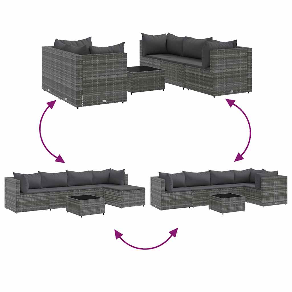 Salon de jardin 6 pcs avec coussins Gris Résine tressée - XIOS