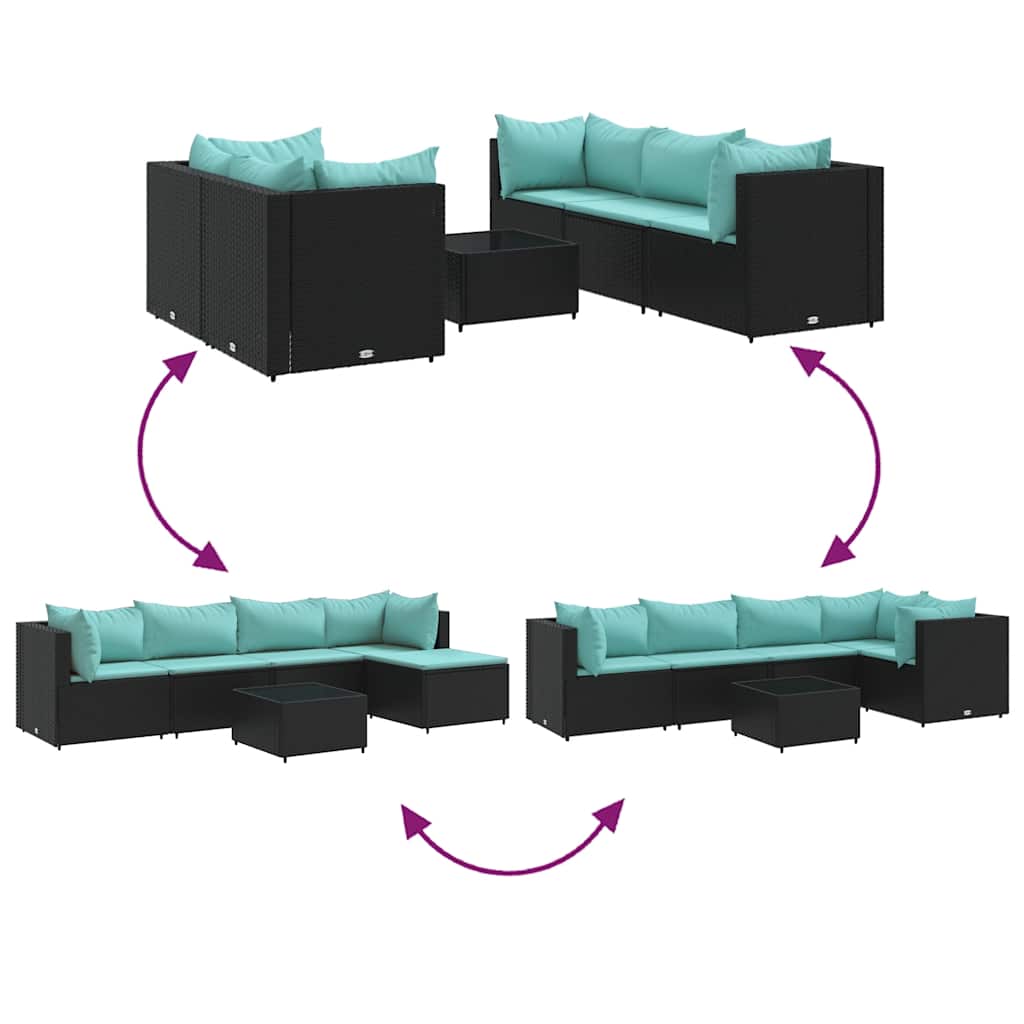Salon de jardin 6 pcs avec coussins Noir Résine tressée - XIOS