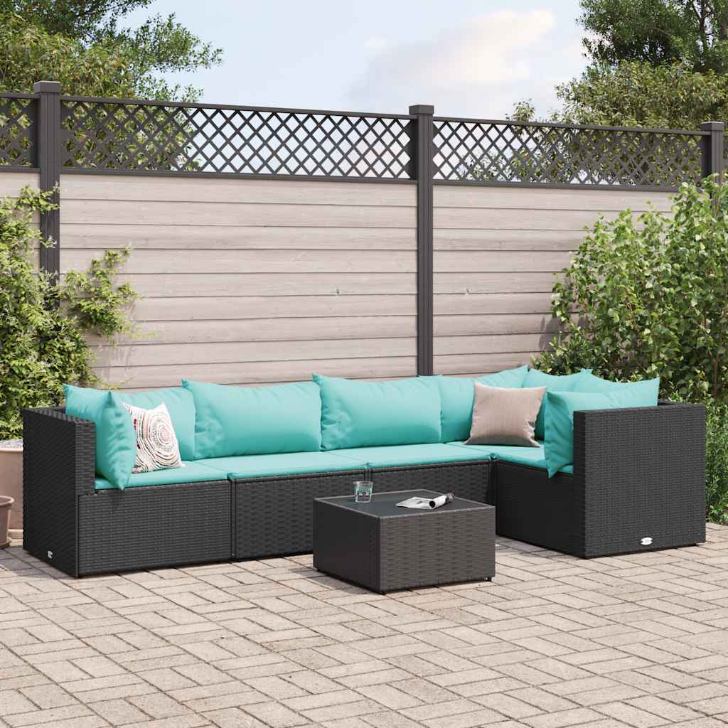 Salon de jardin 6 pcs avec coussins Noir Résine tressée - XIOS