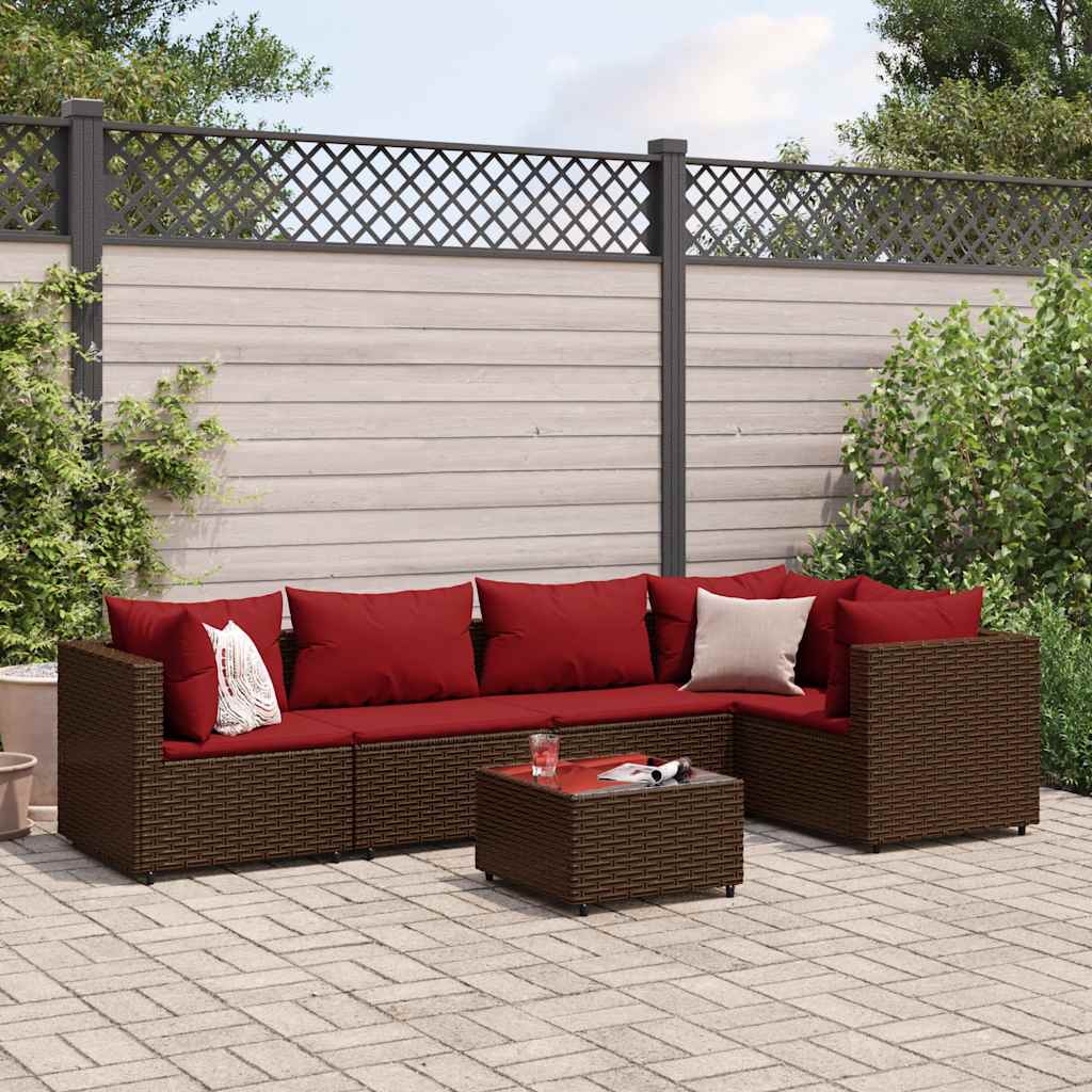 Salon de jardin 6 pcs avec coussins Marron Résine tressée - XIOS