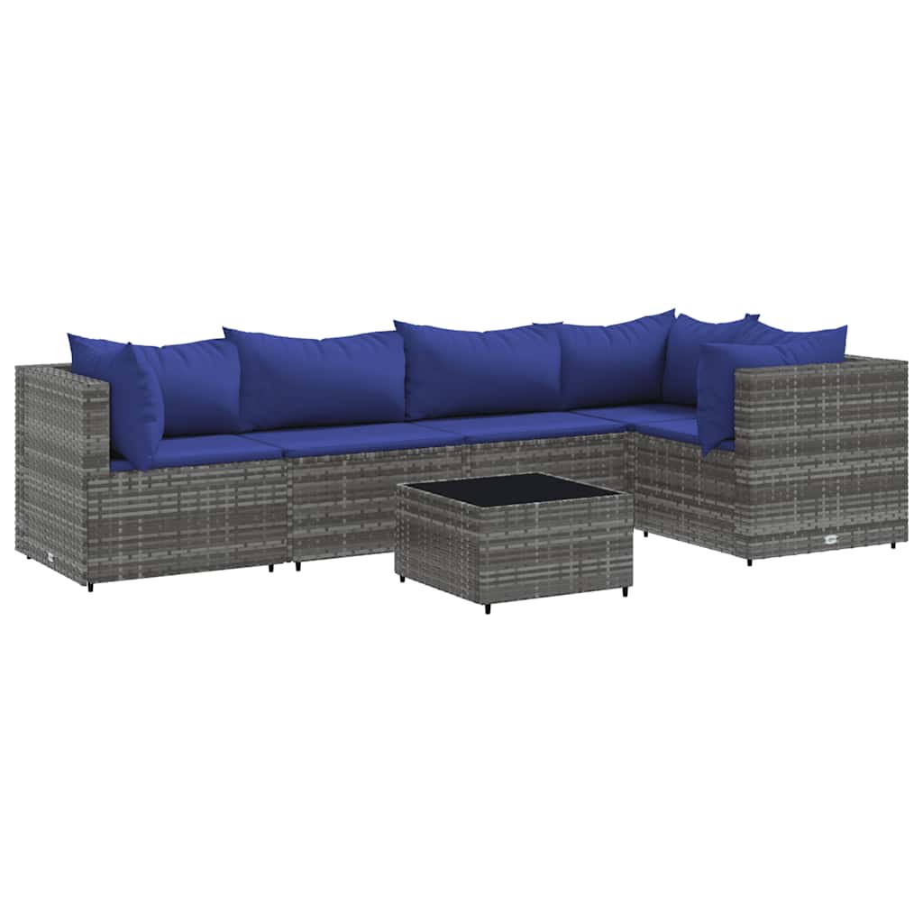 Salon de jardin 6 pcs avec coussins Gris Résine tressée - XIOS