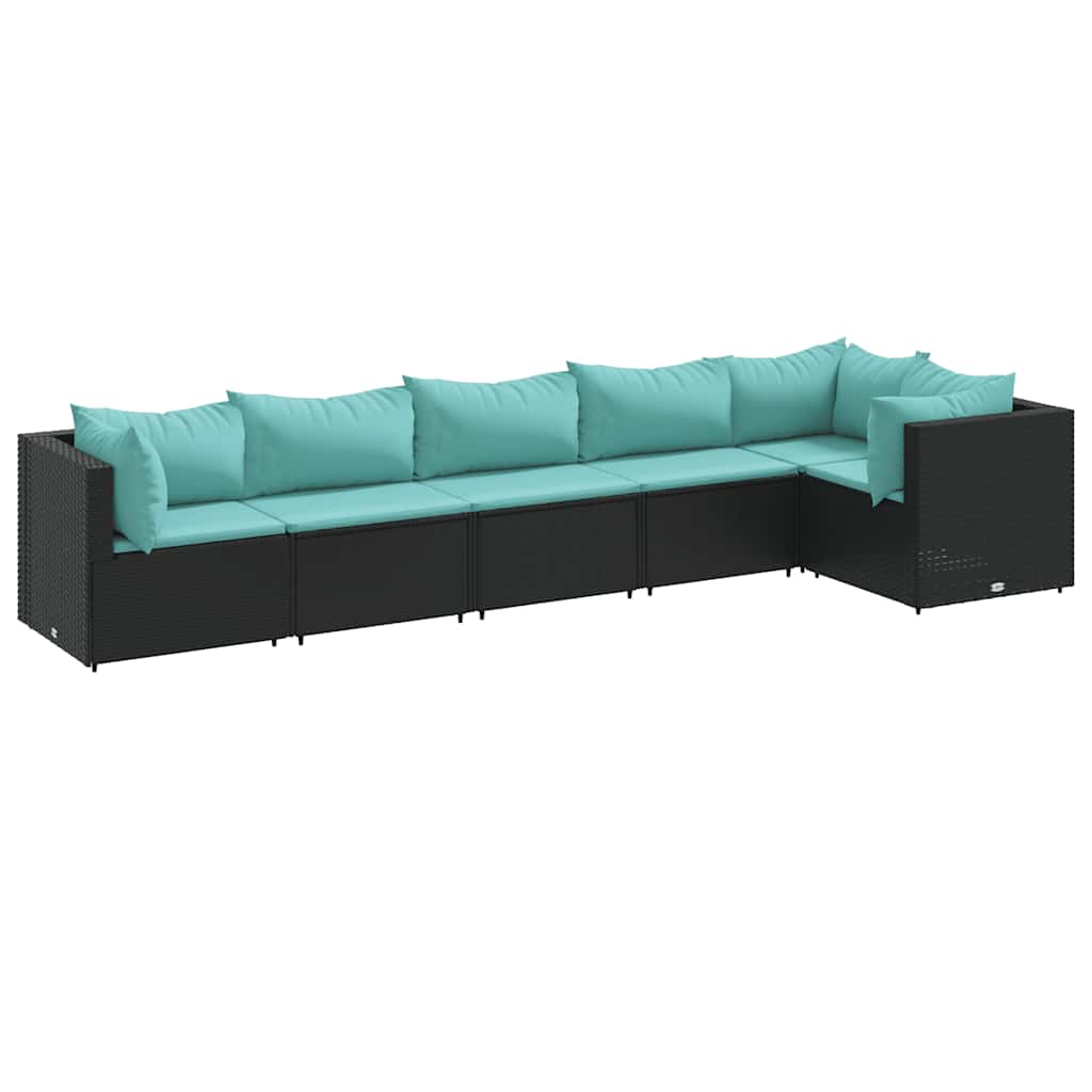 Salon de jardin 6 pcs avec coussins Noir Résine tressée - XIOS