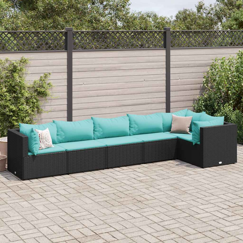 Salon de jardin 6 pcs avec coussins Noir Résine tressée - XIOS