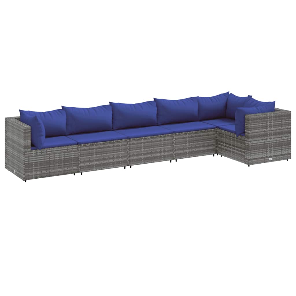 Salon de jardin 6 pcs avec coussins Gris Résine tressée - XIOS