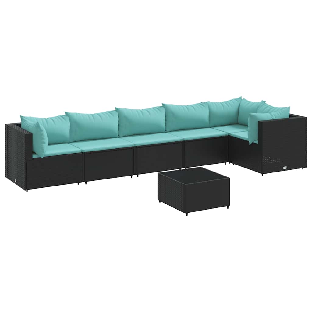 Salon de jardin 7 pcs avec coussins Noir Résine tressée - XIOS