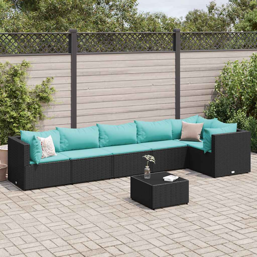Salon de jardin 7 pcs avec coussins Noir Résine tressée - XIOS