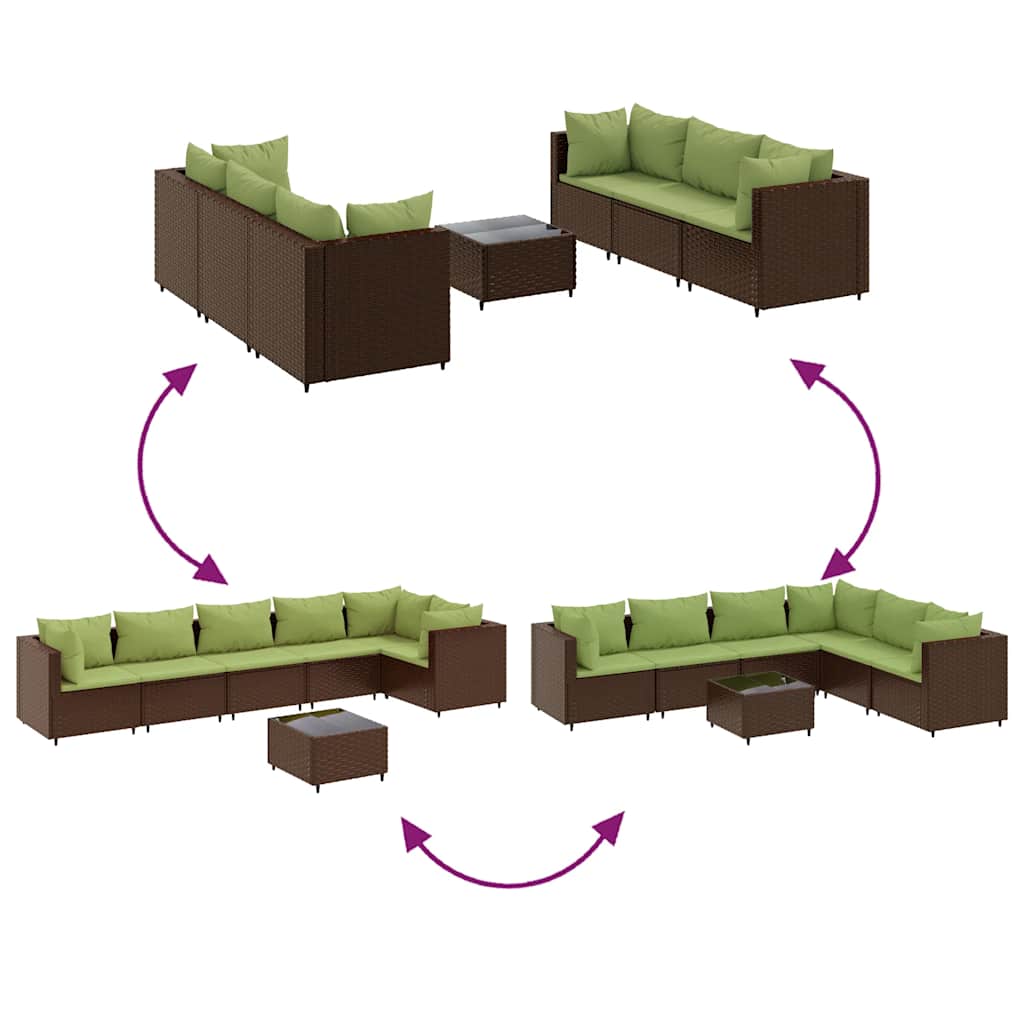 Salon de jardin avec coussins 7 pcs marron résine tressée