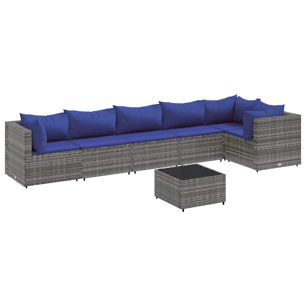 Salon de jardin 7 pcs avec coussins Gris Résine tressée - XIOS