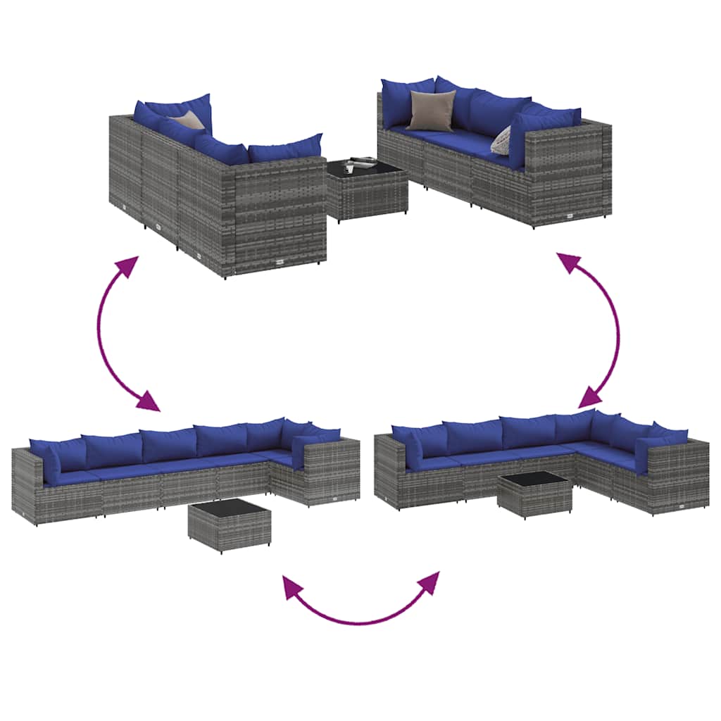 Salon de jardin 7 pcs avec coussins Gris Résine tressée - XIOS