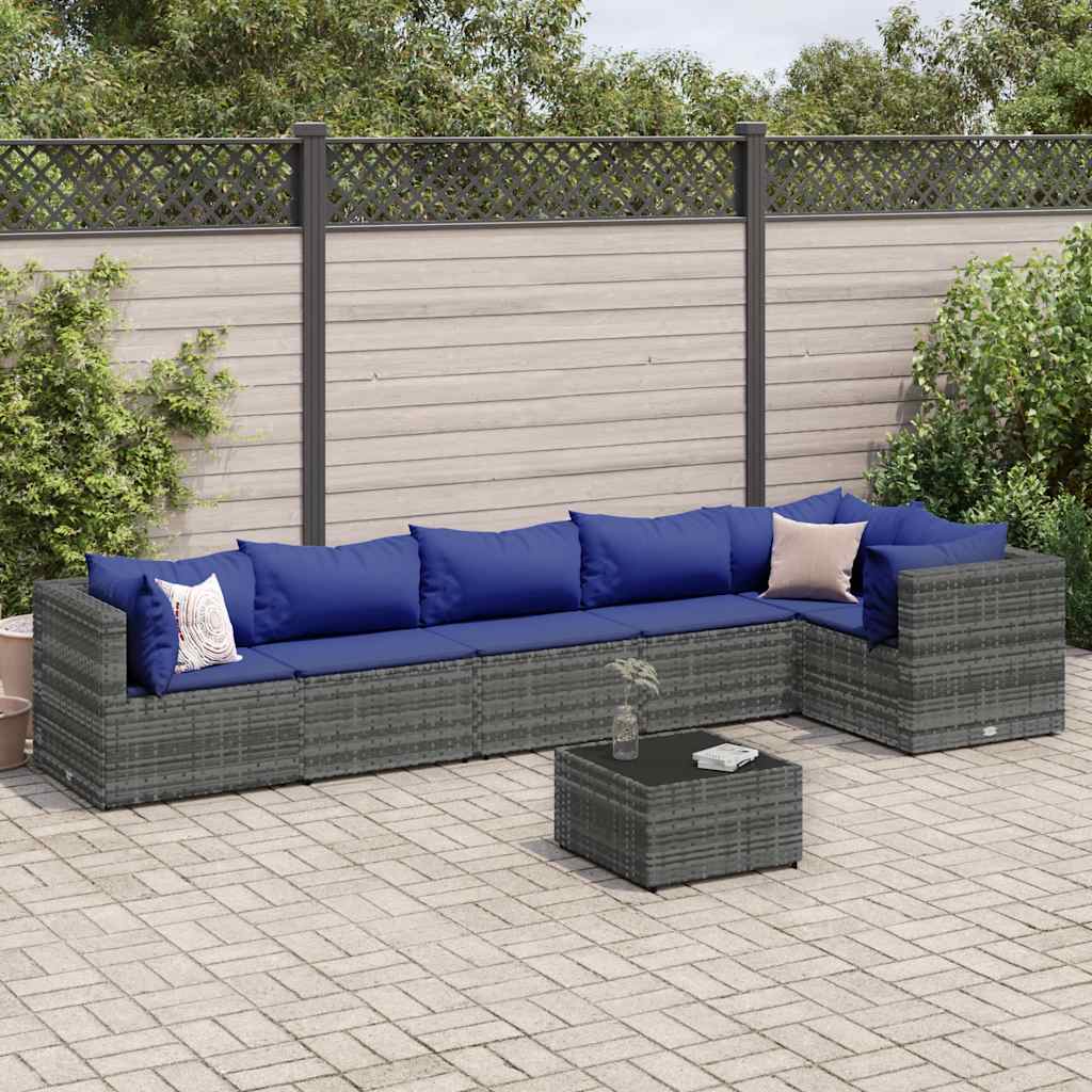 Salon de jardin 7 pcs avec coussins Gris Résine tressée - XIOS
