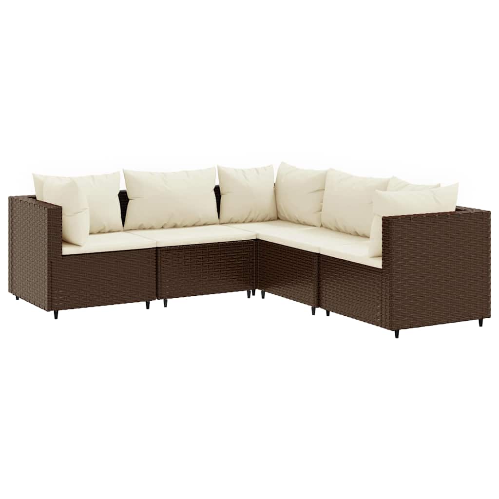Salon de jardin 5 pcs avec coussins Marron Résine tressée - XIOS