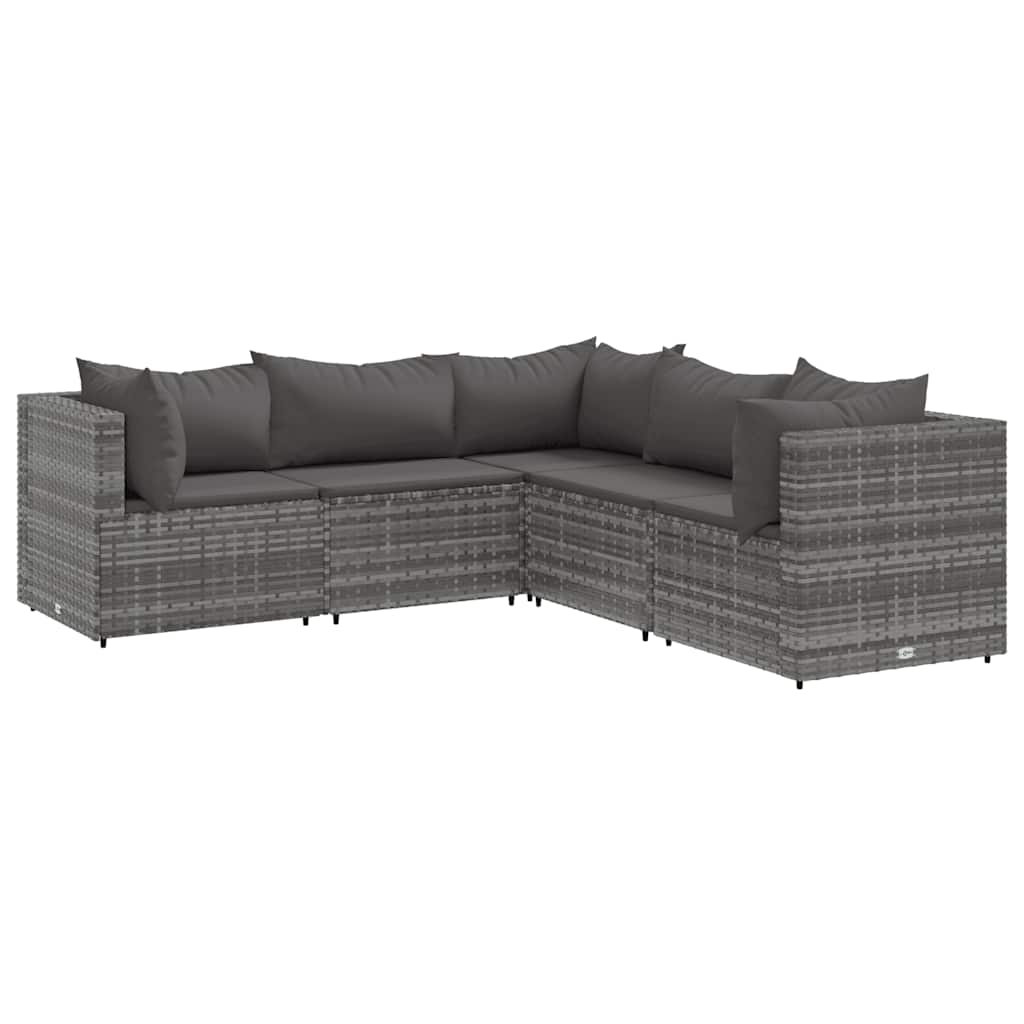 Salon de jardin 5 pcs avec coussins Gris Résine tressée - XIOS