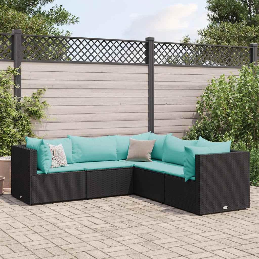 Salon de jardin 5 pcs avec coussins Noir Résine tressée - XIOS