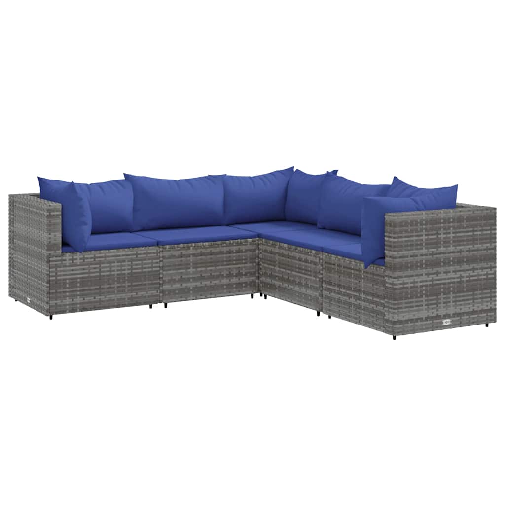 Salon de jardin 5 pcs avec coussins Gris Résine tressée - XIOS
