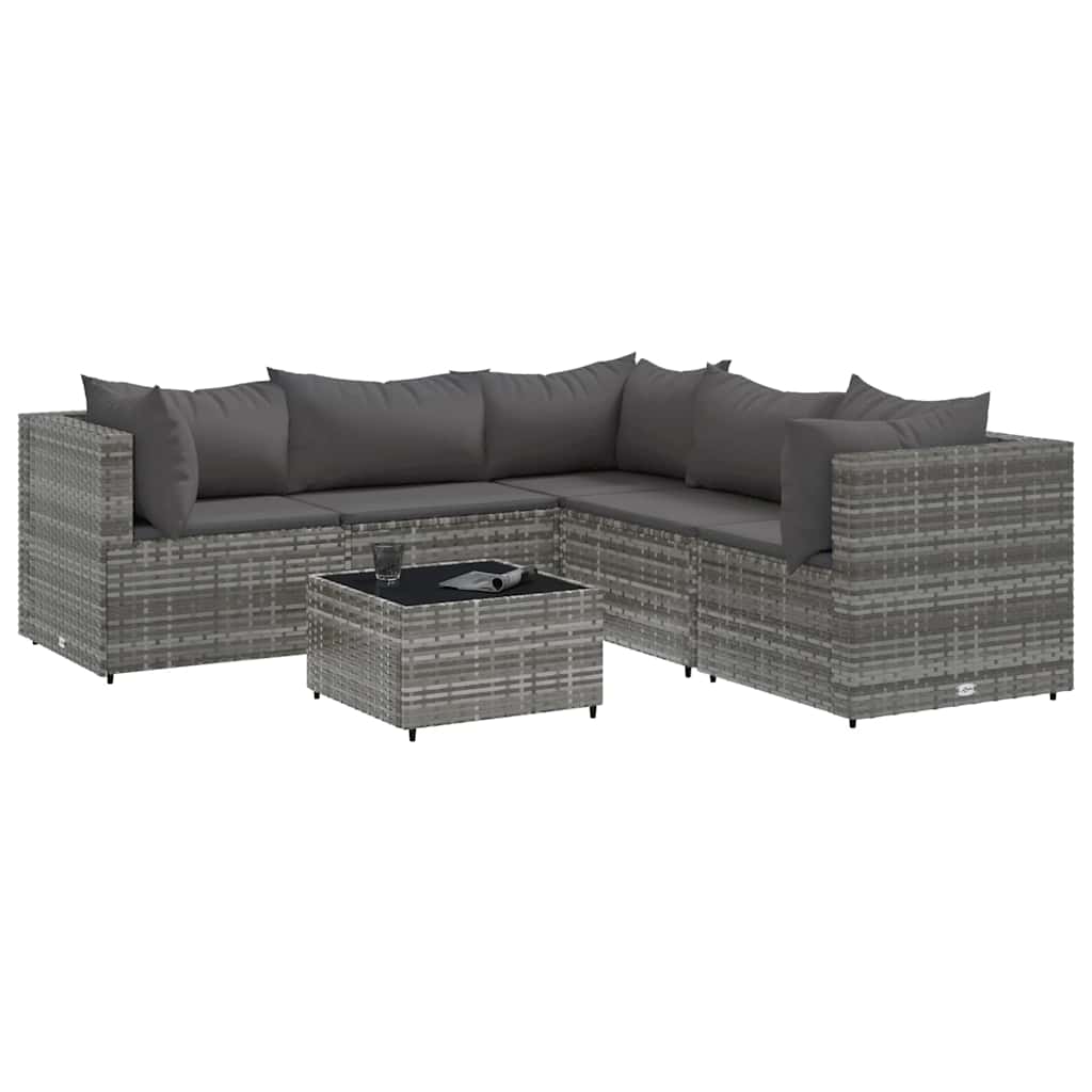 Salon de jardin 6 pcs avec coussins Gris Résine tressée - XIOS