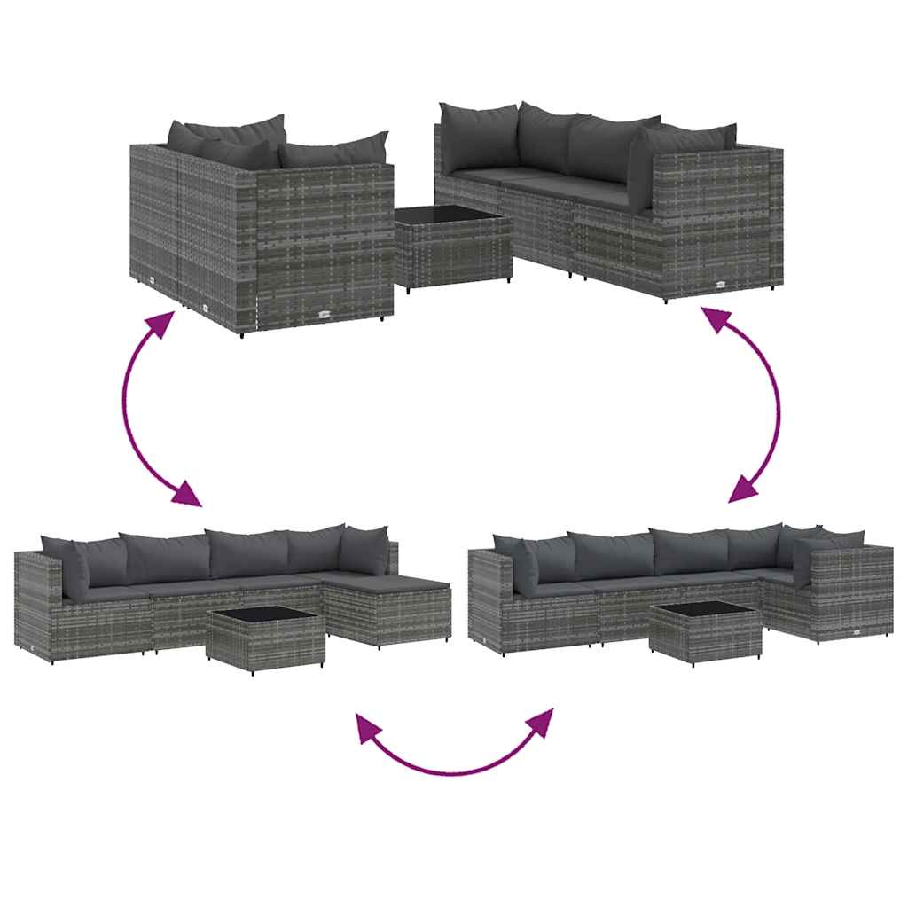 Salon de jardin 6 pcs avec coussins Gris Résine tressée - XIOS