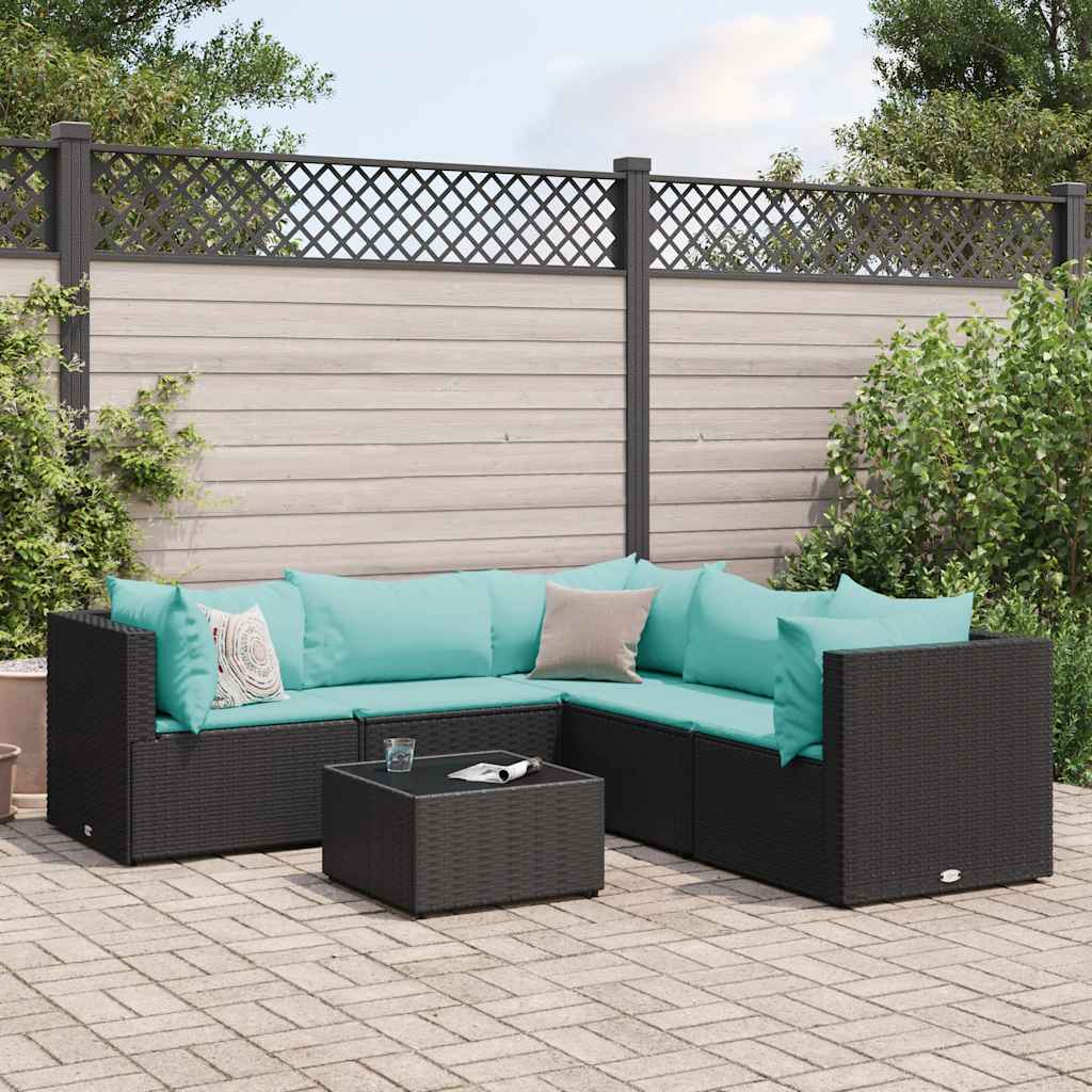 Salon de jardin 6 pcs avec coussins Noir Résine tressée - XIOS