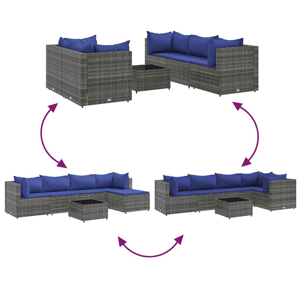 Salon de jardin 6 pcs avec coussins Gris Résine tressée - XIOS