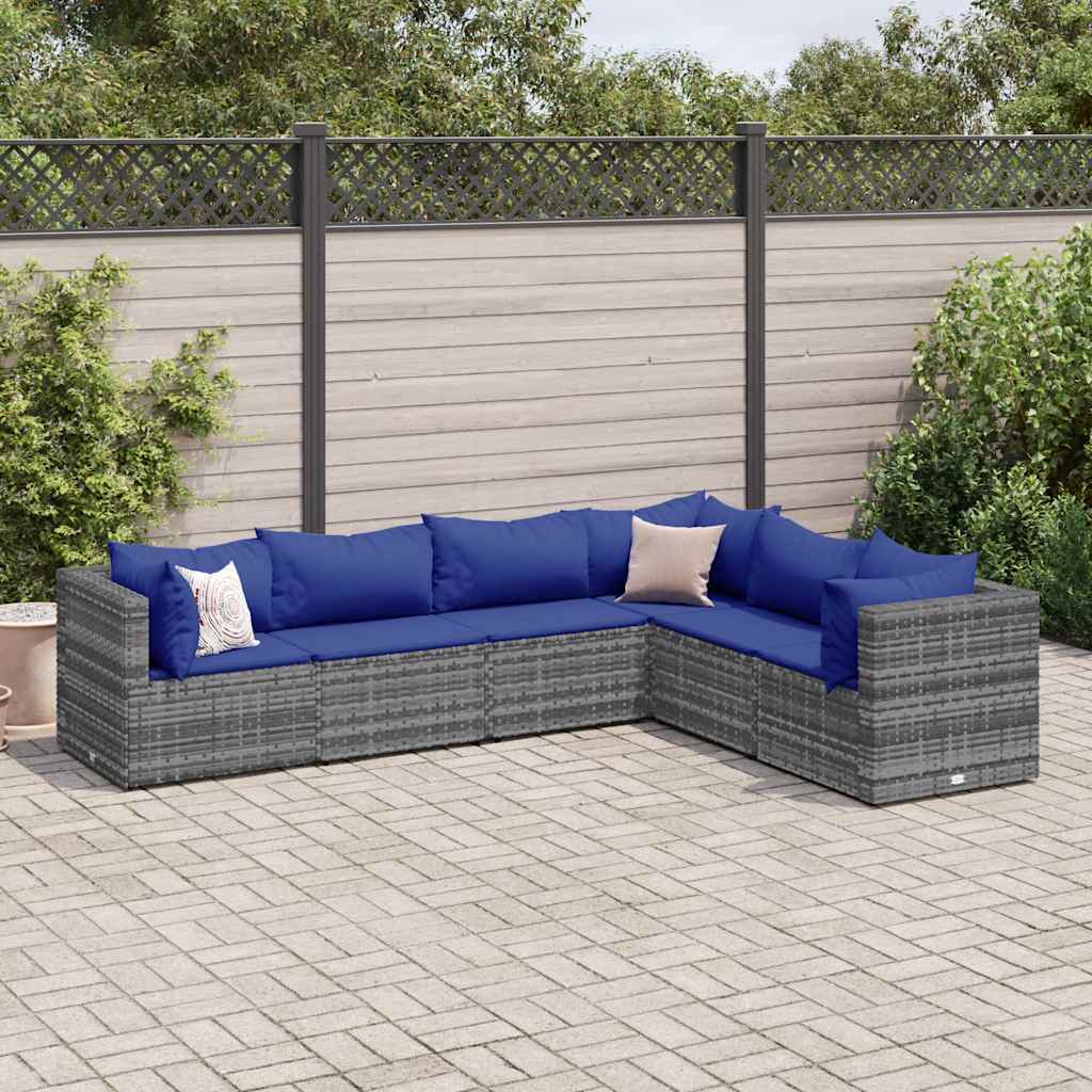 Salon de jardin 6 pcs avec coussins Gris Résine tressée - XIOS