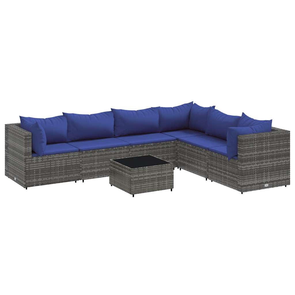 Salon de jardin 7 pcs avec coussins Gris Résine tressée - XIOS