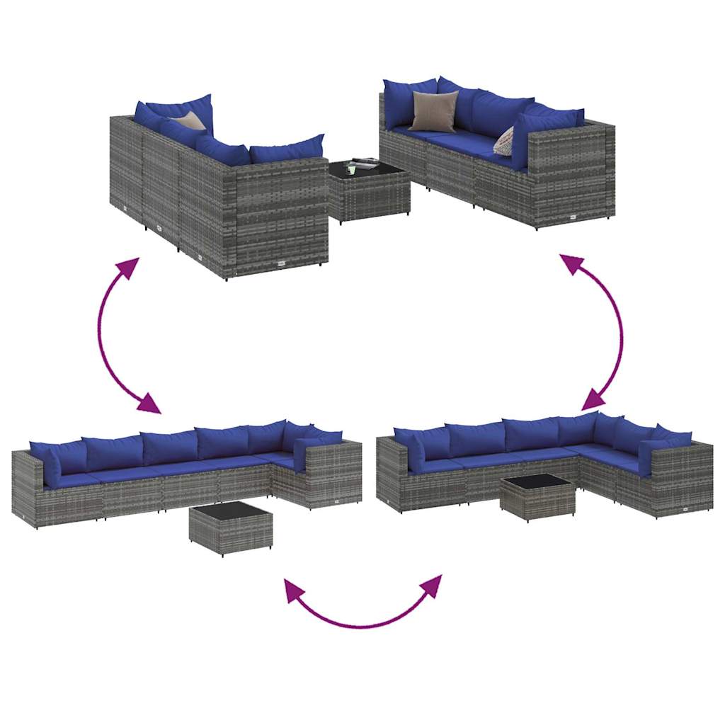 Salon de jardin 7 pcs avec coussins Gris Résine tressée - XIOS