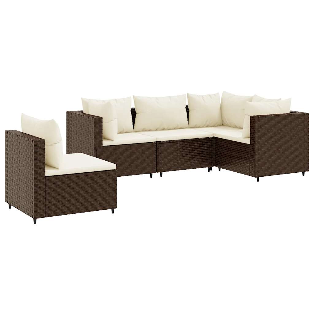Salon de jardin 5 pcs avec coussins Marron Résine tressée - XIOS