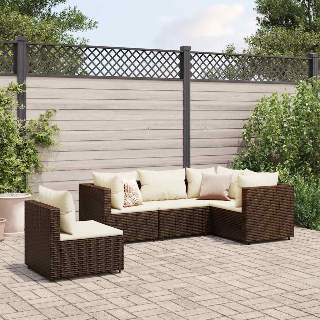 Salon de jardin 5 pcs avec coussins Marron Résine tressée - XIOS