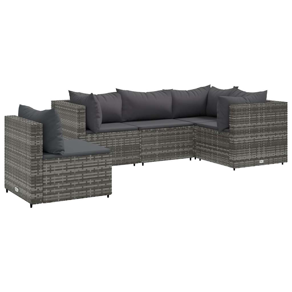 Salon de jardin 5 pcs avec coussins Gris Résine tressée - XIOS