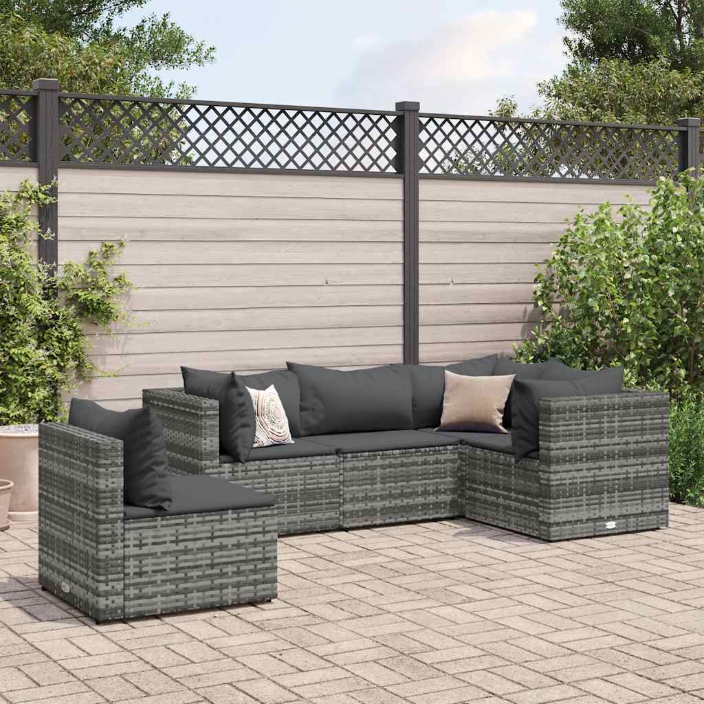 Salon de jardin 5 pcs avec coussins Gris Résine tressée - XIOS