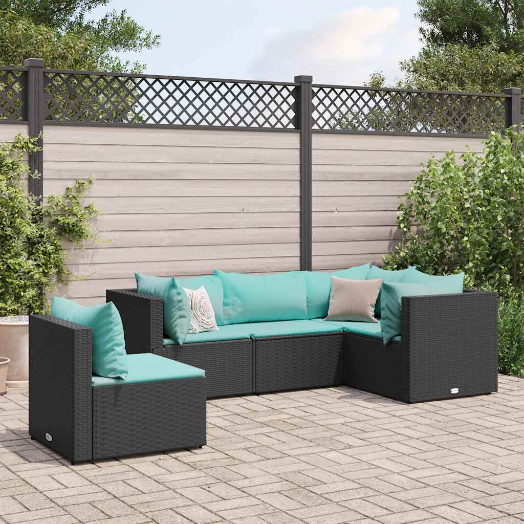 Salon de jardin 5 pcs avec coussins Noir Résine tressée - XIOS
