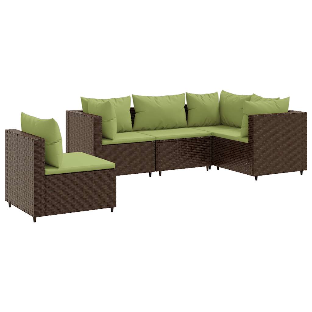 Salon de jardin 5 pcs avec coussins Marron Résine tressée - XIOS