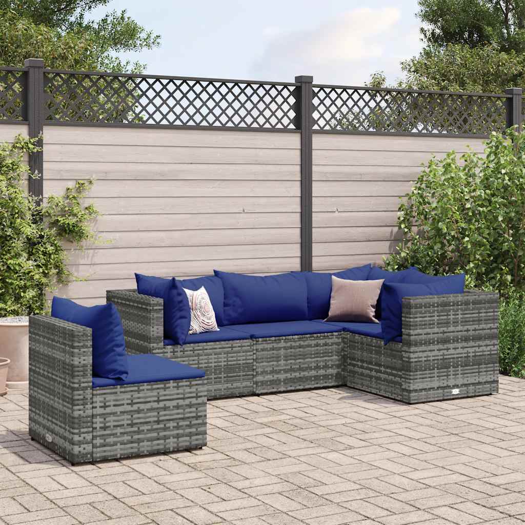 Salon de jardin 5 pcs avec coussins Gris Résine tressée - XIOS