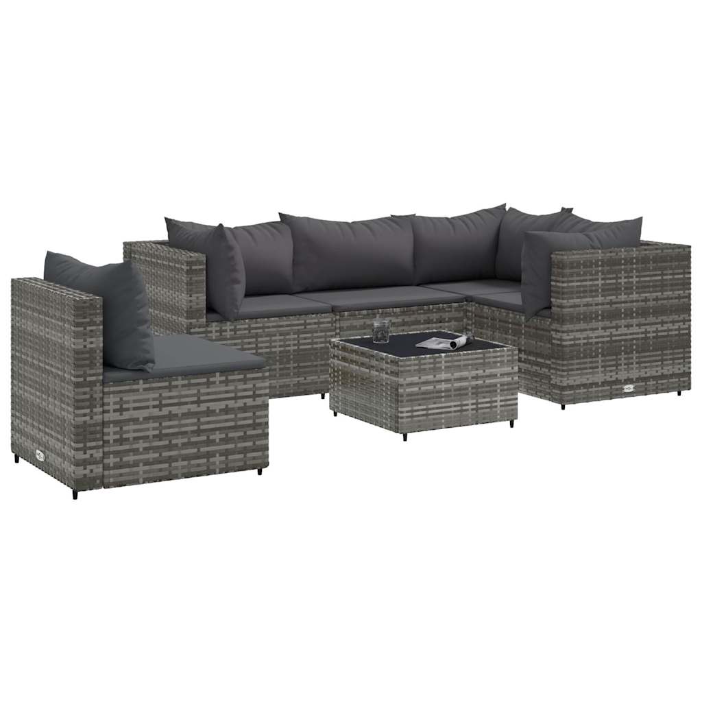 Salon de jardin 6 pcs avec coussins Gris Résine tressée - XIOS