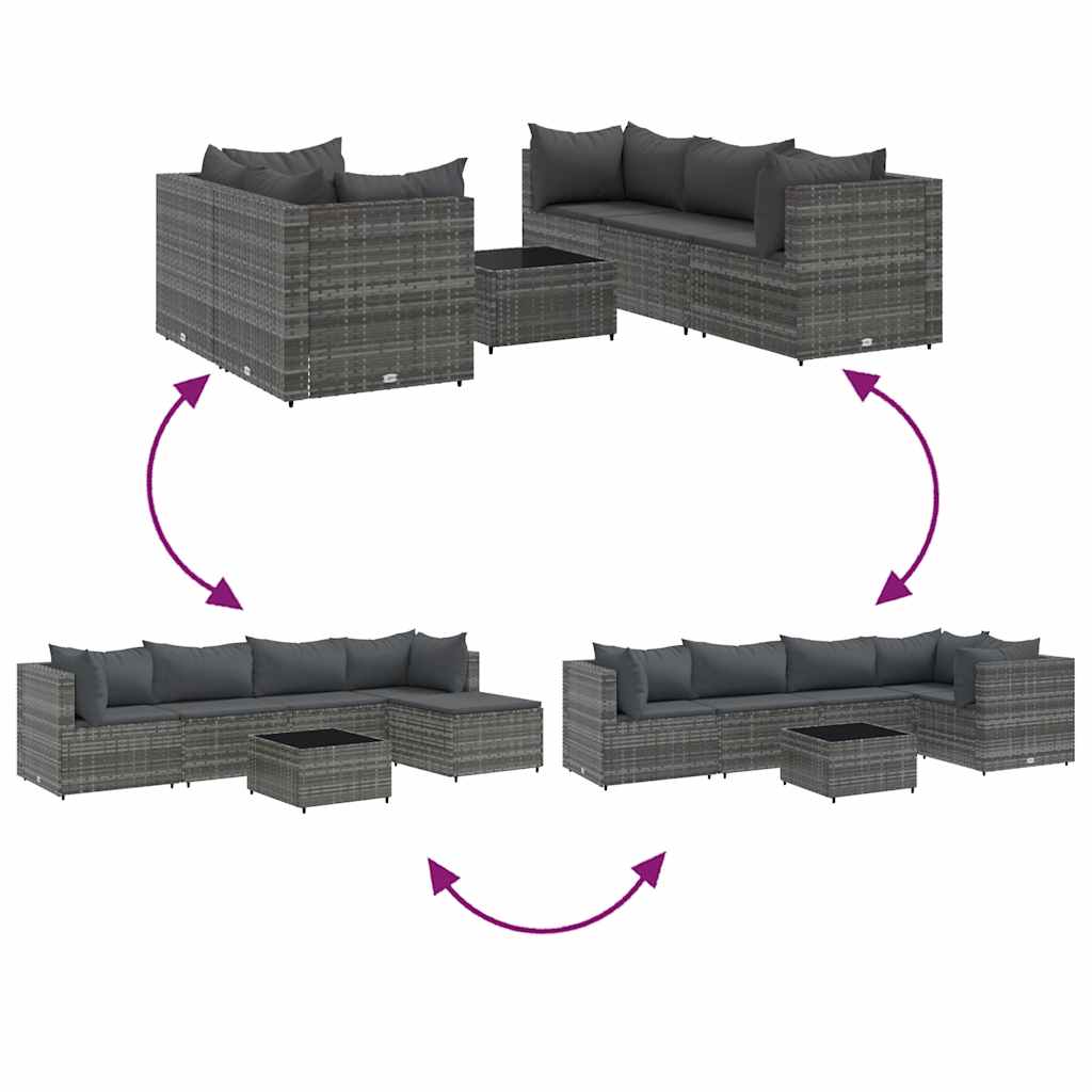 Salon de jardin 6 pcs avec coussins Gris Résine tressée - XIOS