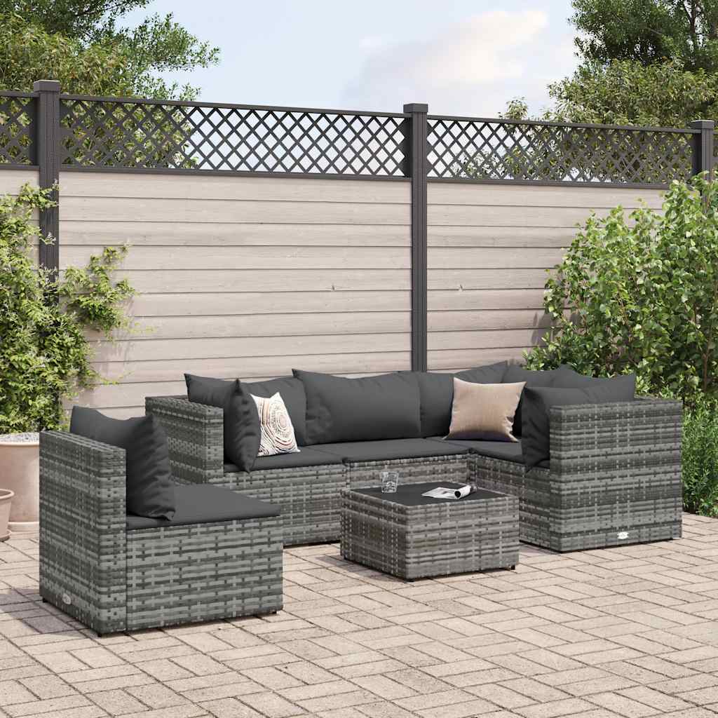 Salon de jardin 6 pcs avec coussins Gris Résine tressée - XIOS