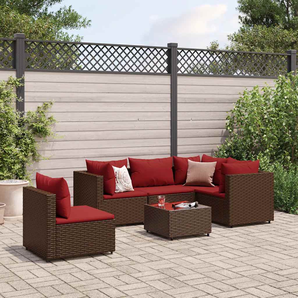 Salon de jardin 6 pcs avec coussins Marron Résine tressée - XIOS