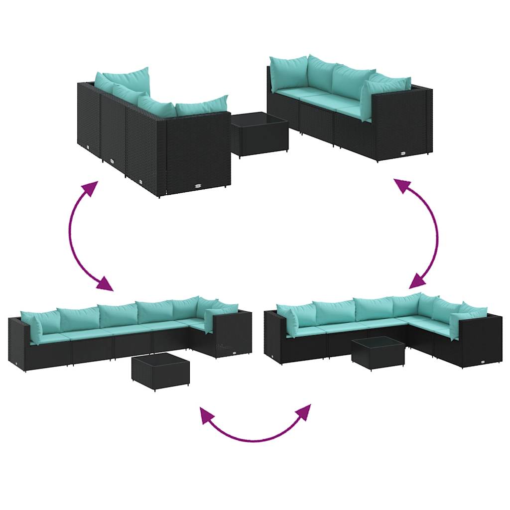 Salon de jardin 7 pcs avec coussins Noir Résine tressée - XIOS