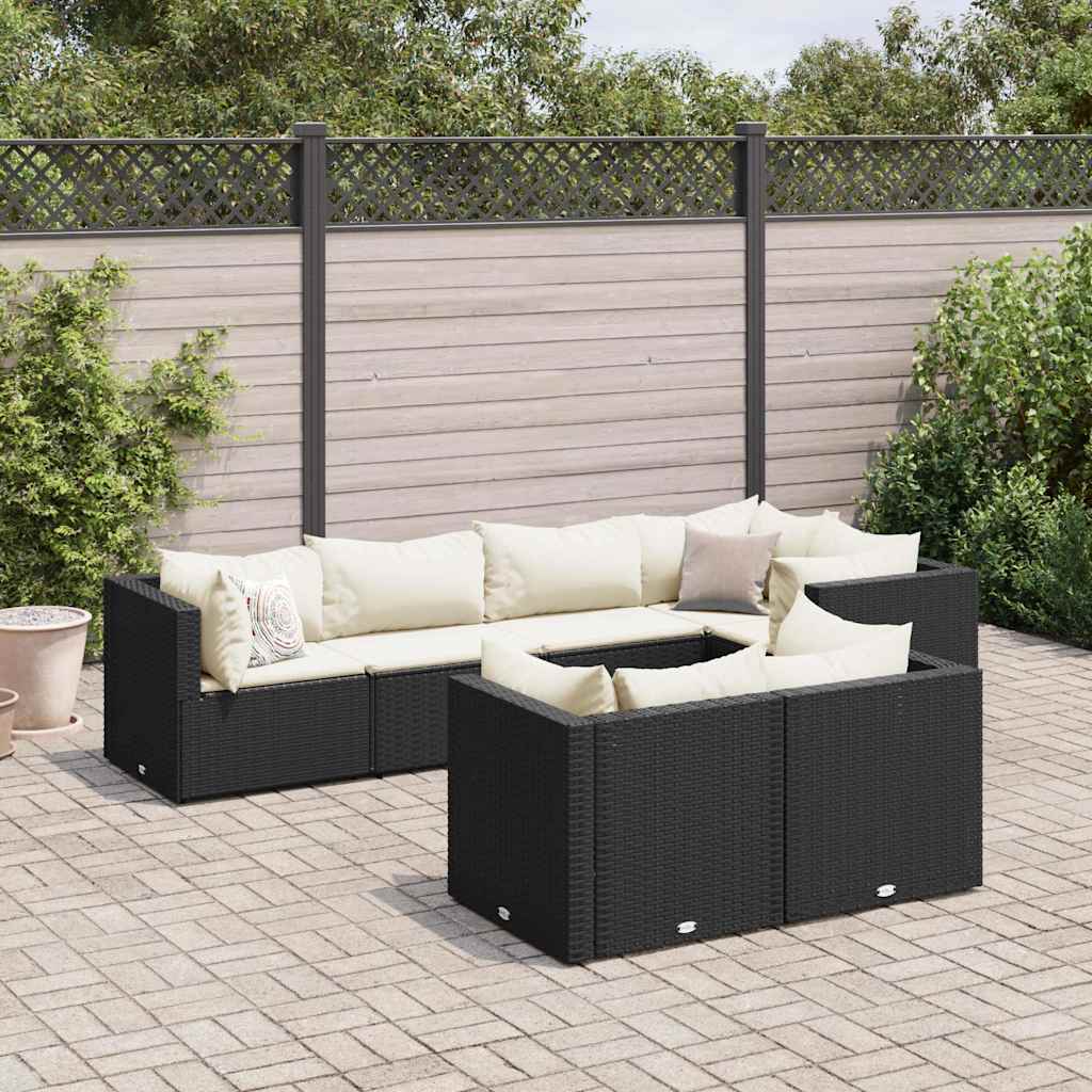 Salon de jardin 7 pcs avec coussins Noir Résine tressée - XIOS