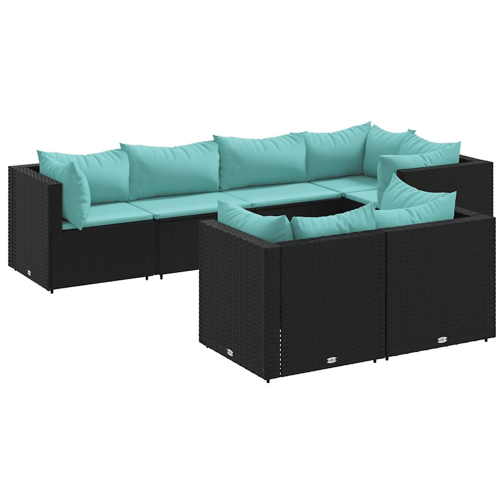 Salon de jardin 7 pcs avec coussins Noir Résine tressée - XIOS