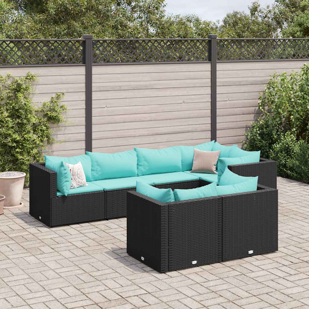 Salon de jardin 7 pcs avec coussins Noir Résine tressée - XIOS