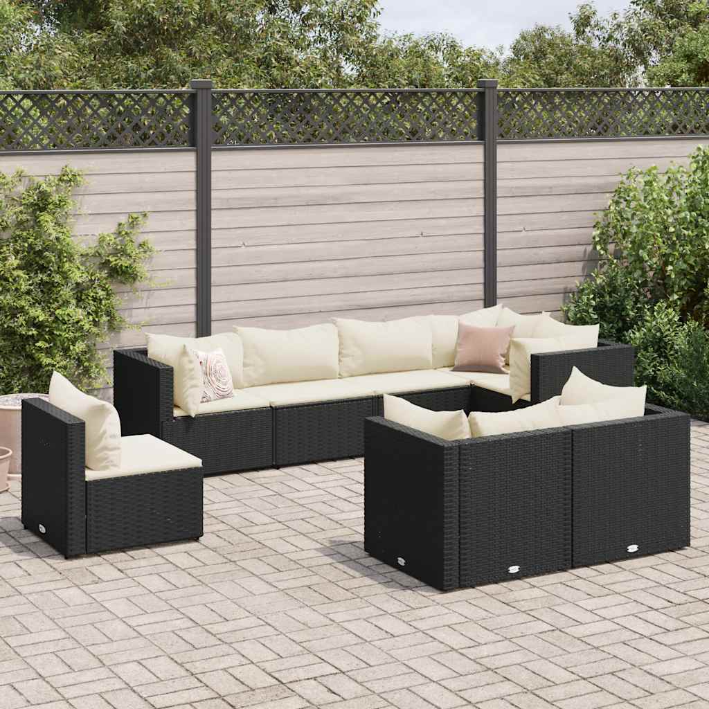 Salon de jardin 8 pcs avec coussins noir résine tressée - XIOS