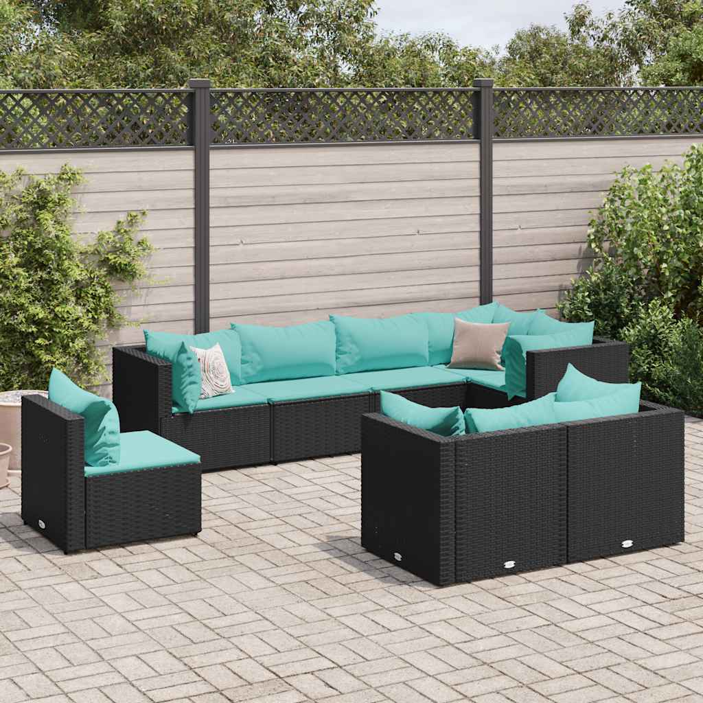 Salon de jardin 8 pcs avec coussins noir résine tressée - XIOS