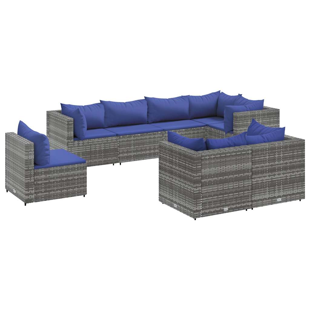 Salon de jardin 8 pcs avec coussins Gris Résine tressée - XIOS