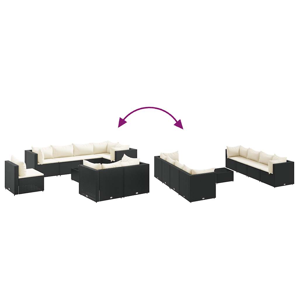 Salon de jardin 9 pcs avec coussins Noir Résine tressée - XIOS