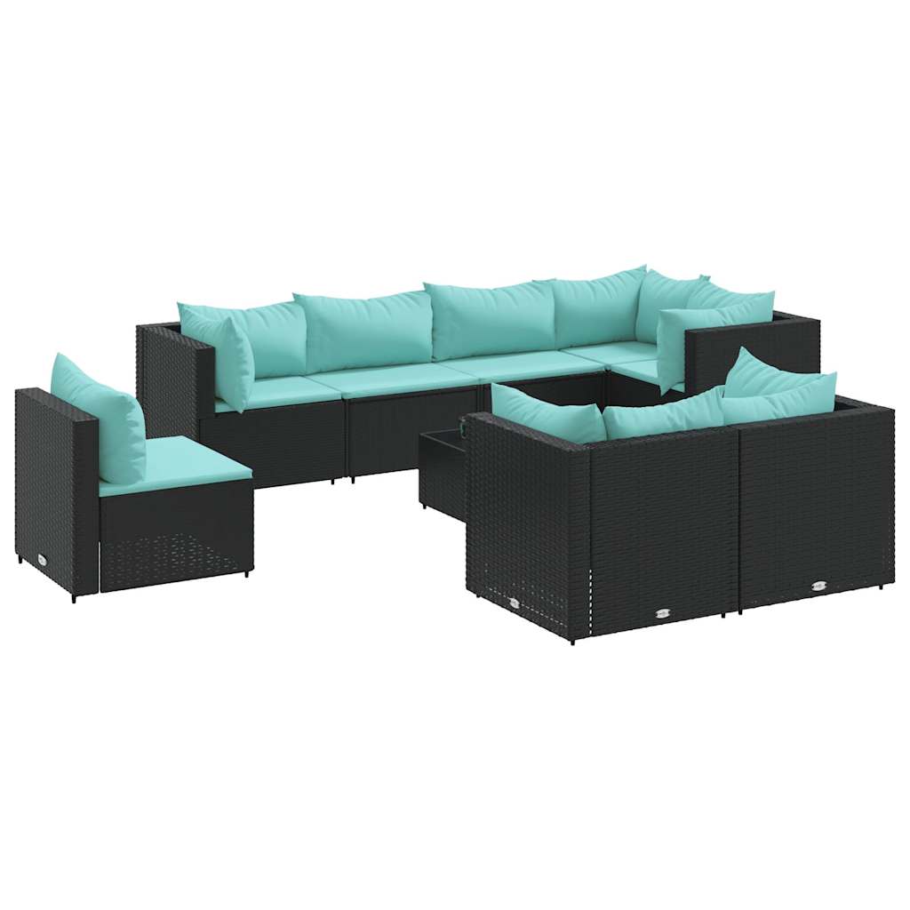 Salon de jardin 9 pcs avec coussins Noir Résine tressée - XIOS