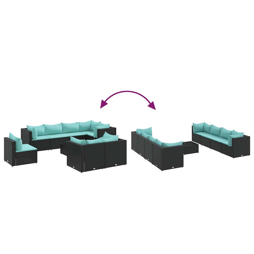 Salon de jardin 9 pcs avec coussins Noir Résine tressée - XIOS