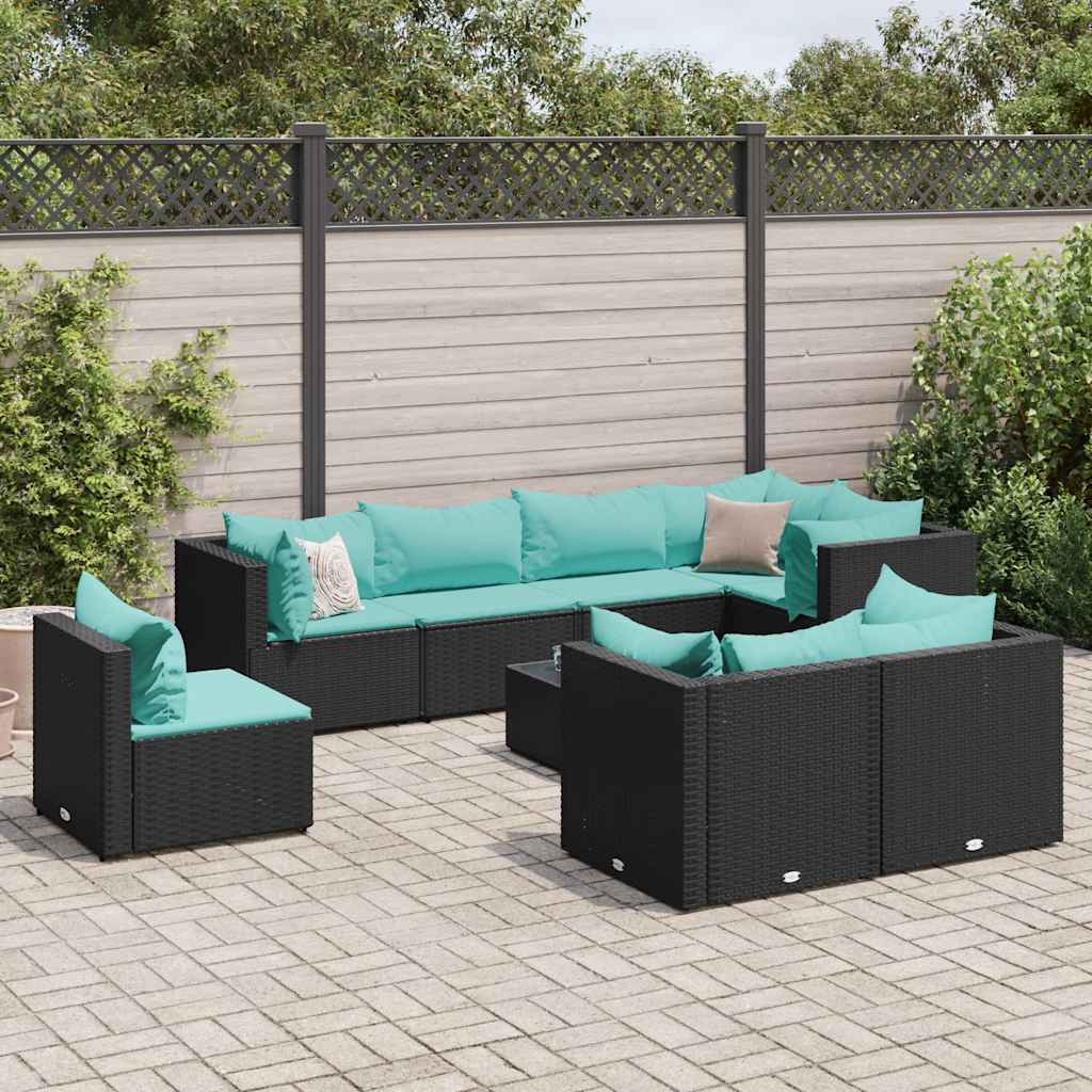 Salon de jardin 9 pcs avec coussins Noir Résine tressée - XIOS