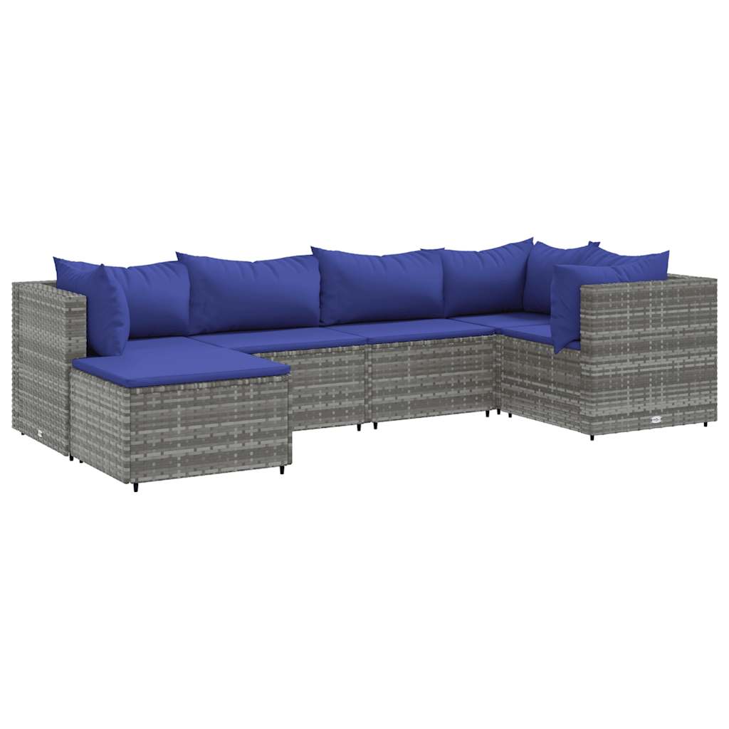 Salon de jardin 6 pcs avec coussins Gris Résine tressée