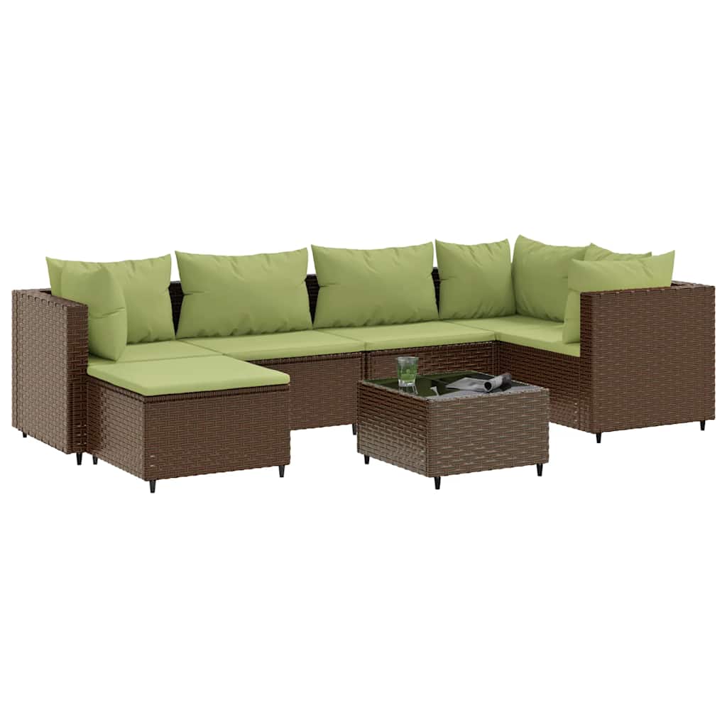 Salon de jardin avec coussins 7 pcs marron résine tressée